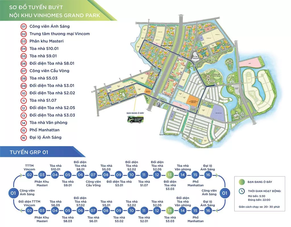 Sơ đồ tuyến xe buýt Vinbus trong nội khu